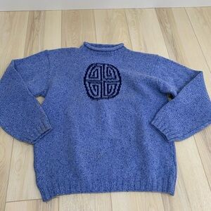 Ireland’s Eye Large Blue Lambswool & Silk Sweater Logo Knit